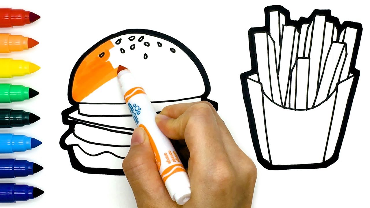 1280x720 junk food, burger, french fries, coke, ice cream fast food drawing