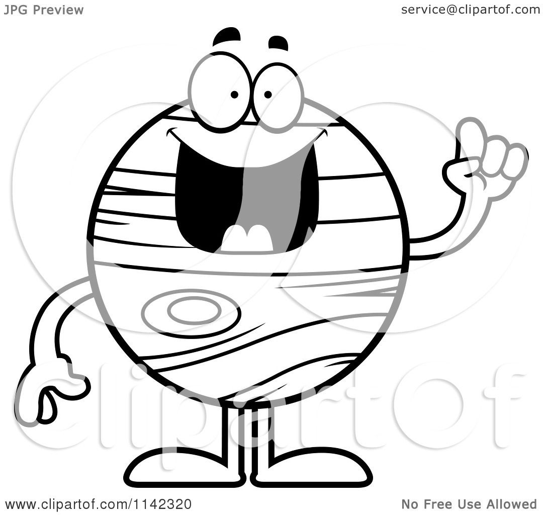 1080x1024 Cartoon Clipart Of A Black And White Planet Jupiter With An Idea