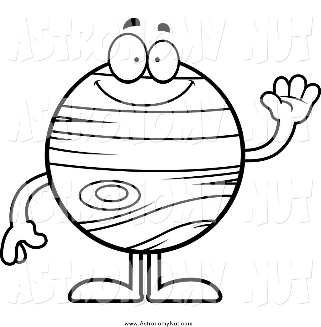 1024x1044 Clipart Of A Black And White Happy Planet Jupiter Waving