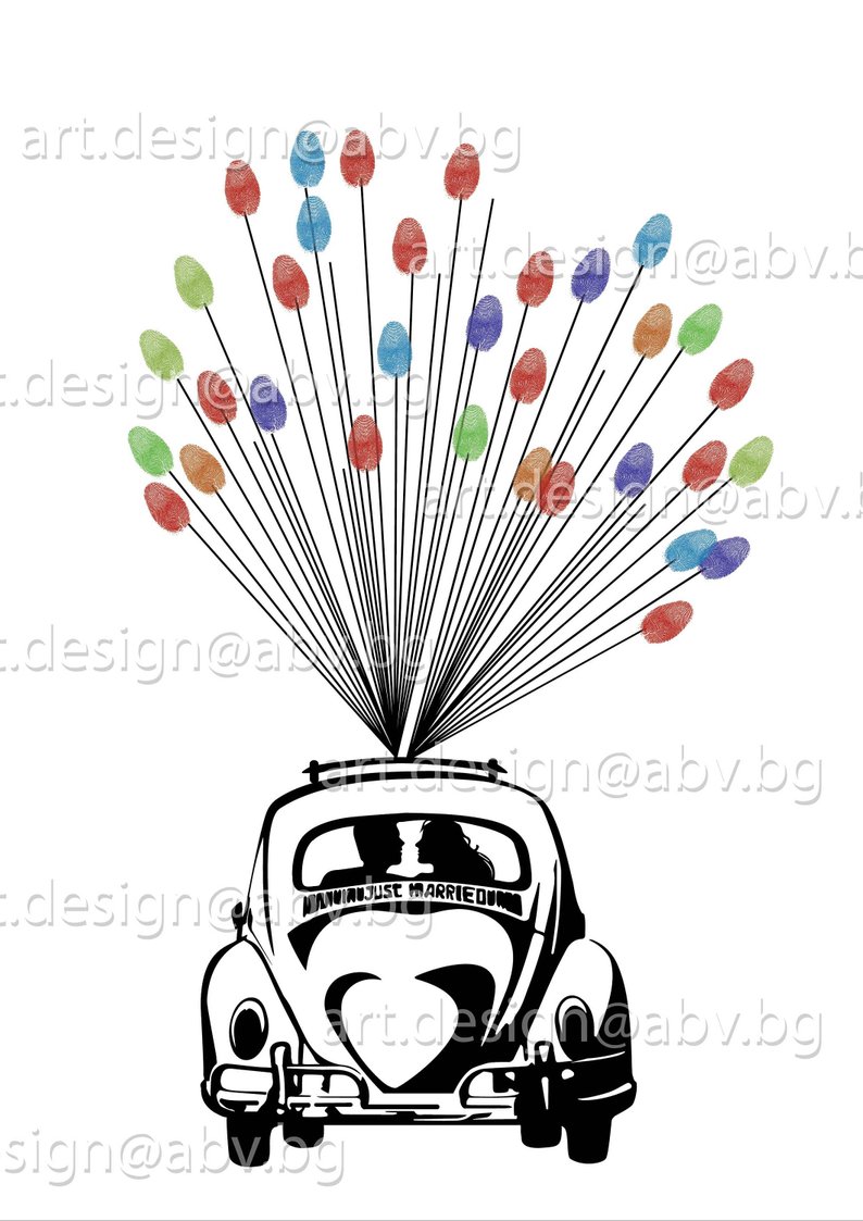 794x1123 Vector Wedding Car For Fingerprints Just Married Silhouette Etsy