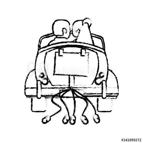 500x500 Couple Just Married Car Sketch Vector Illustration