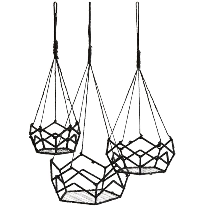 690x690 Trouva Trio Black Jute Hanging Baskets