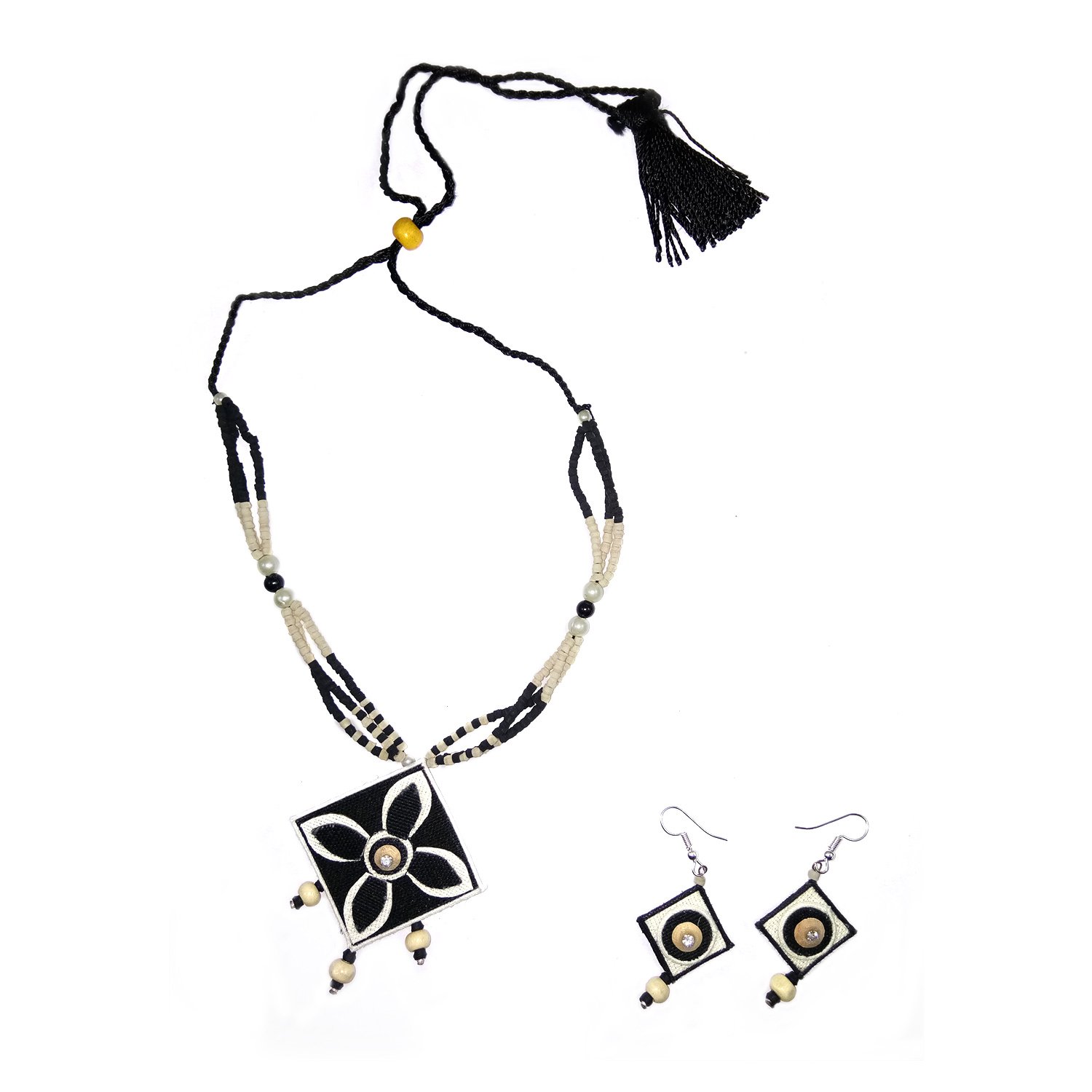 1500x1500 Necklace Earrings Set Choker Style Handmade Jute Art