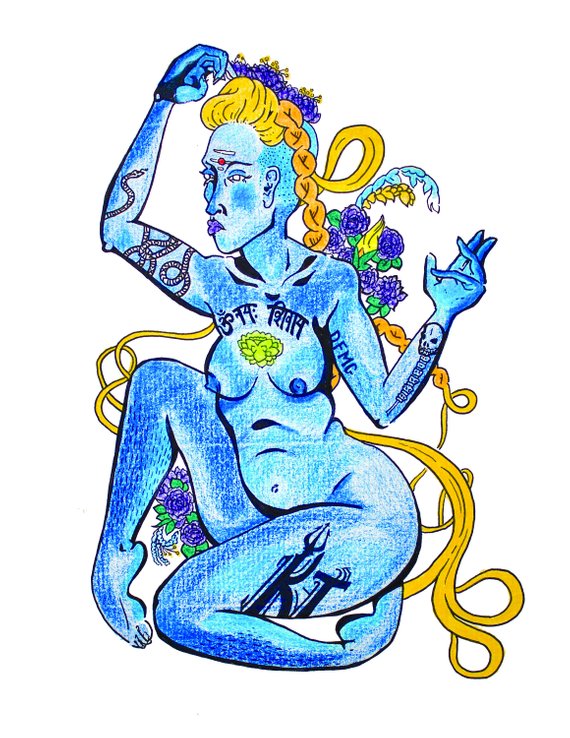 570x738 art print goddess art wall art color drawing blue kali etsy