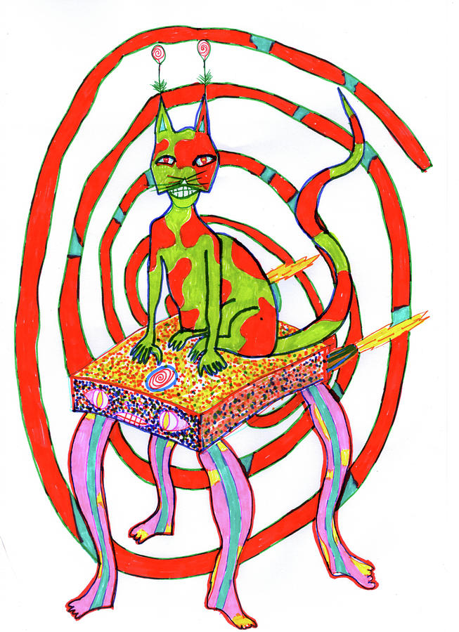 653x900 Cat On Flying Automan Drawing