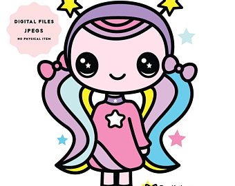 340x270 Kawaii Girl Print Little Girl Kawaii Design Kid Room Print Etsy