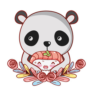 300x300 Panda With Sushi Kawaii Cartoon Vector Illustration Graphic Design