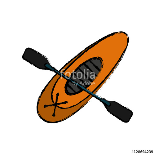 500x500 Drawing Kayaking Board Oar Recreation Camping Vector Illustration