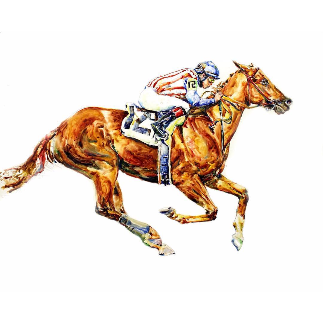 1080x1080 richard sullivan kentucky derby, watercolor on clayboard x