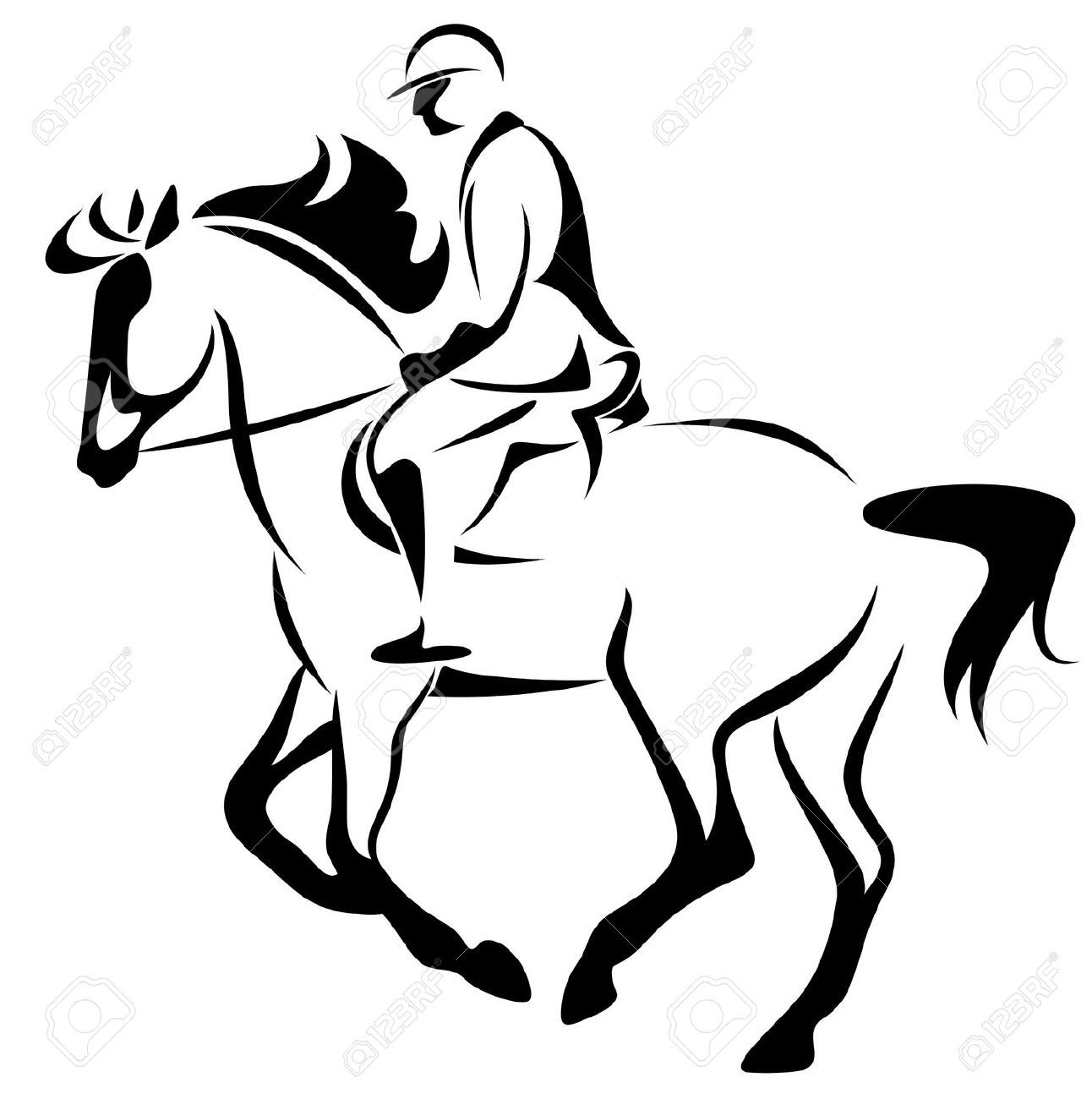 1292x1300 Black And White Cartoons Horse Riding