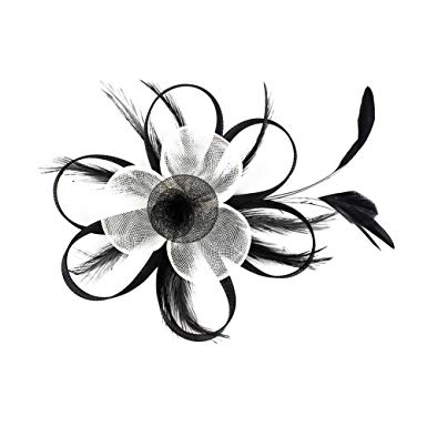 385x385 Chuangli Feather White Black Cocktail Hat Kentucky Derby Hat Party