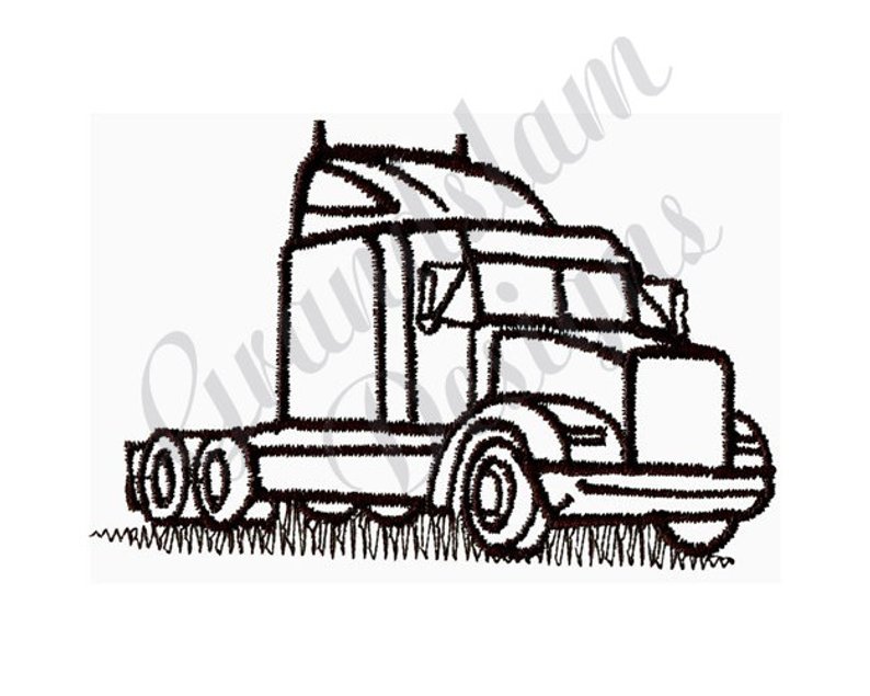 794x635 Semi Truck Outline Machine Embroidery Design Etsy