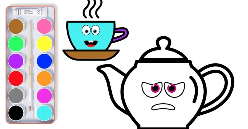 800x416 Tea Sets Drawing And Coloring How To Draw Cup, Teapot Kettle