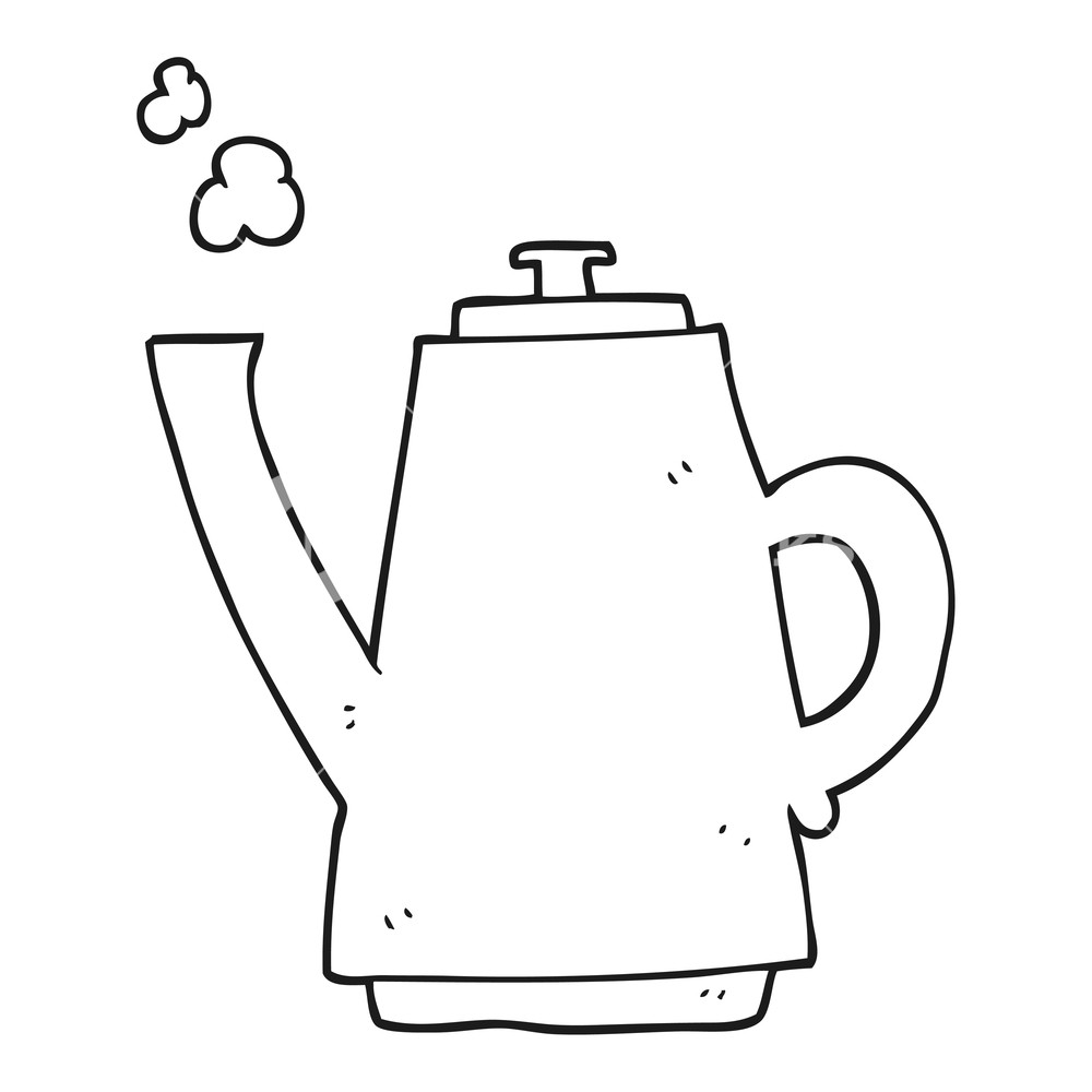 1000x1000 Freehand Drawn Black And White Cartoon Coffee Kettle Royalty Free