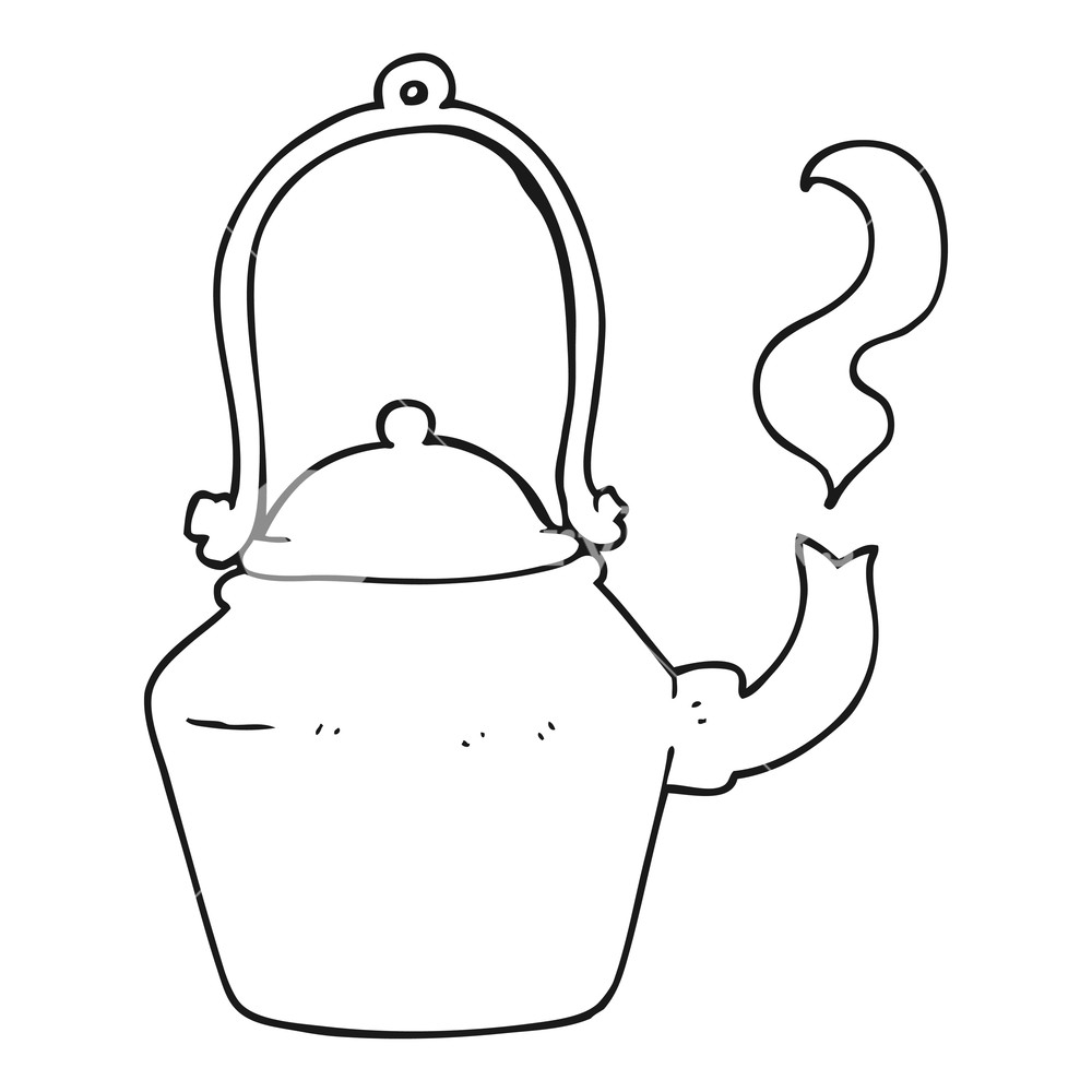 1000x1000 Freehand Drawn Black And White Cartoon Old Black Kettle Royalty