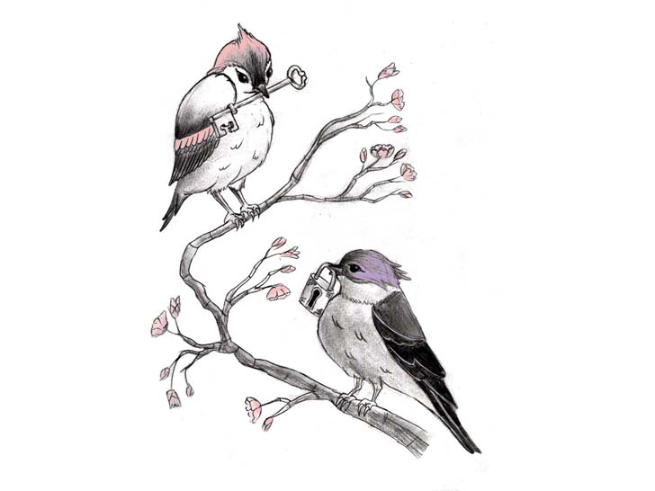728x546 Sparrow With Lock And Key Tattoo Designs