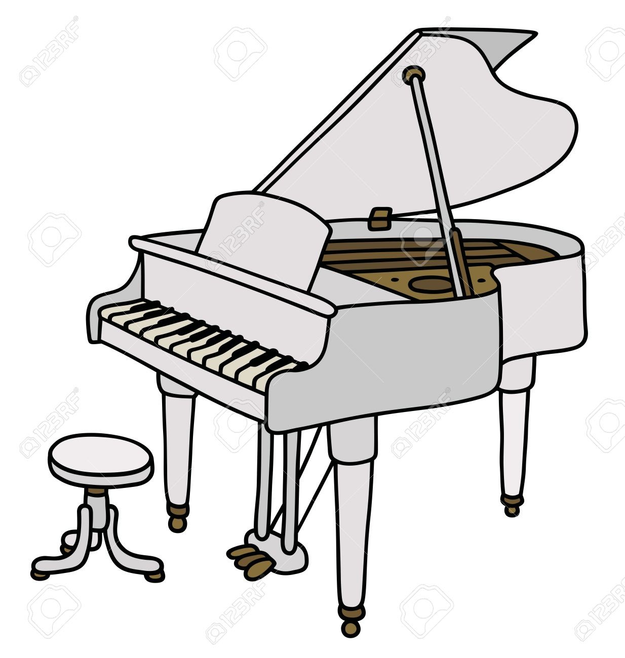 1234x1300 hand drawing of a classic white grand piano on piano