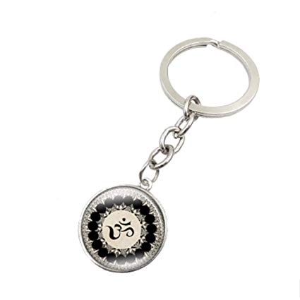 425x425 Iqka Mandala Flower Metal Key Chain Drawing Glass Dome