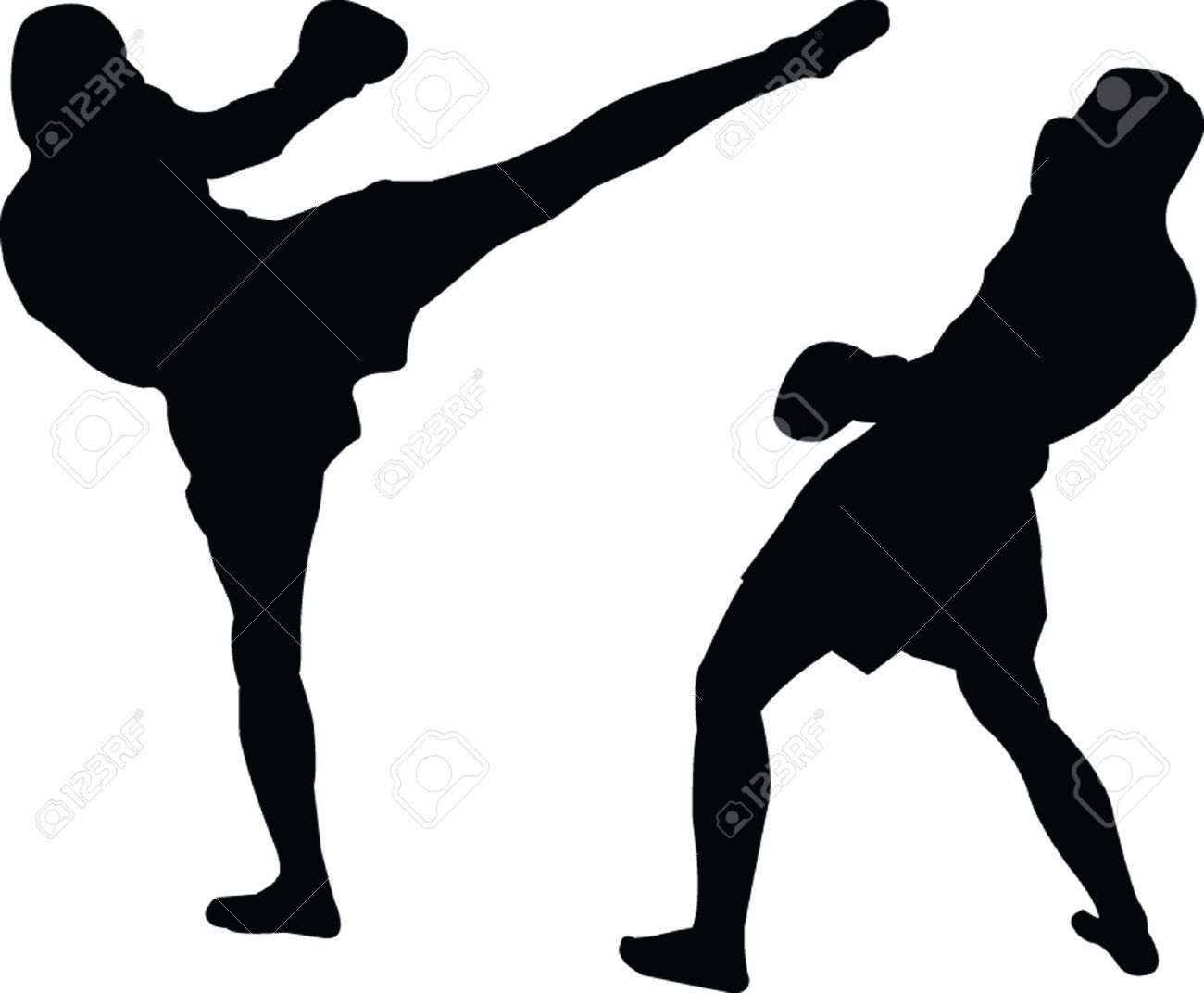 1300x1072 Stock Vector In Kickboxing Kickboxing, Silhouette