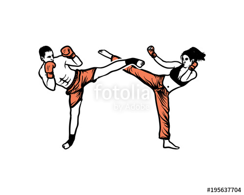 500x400 Women And Man Do High Kick On The Kickboxing Extreme Sports Hand
