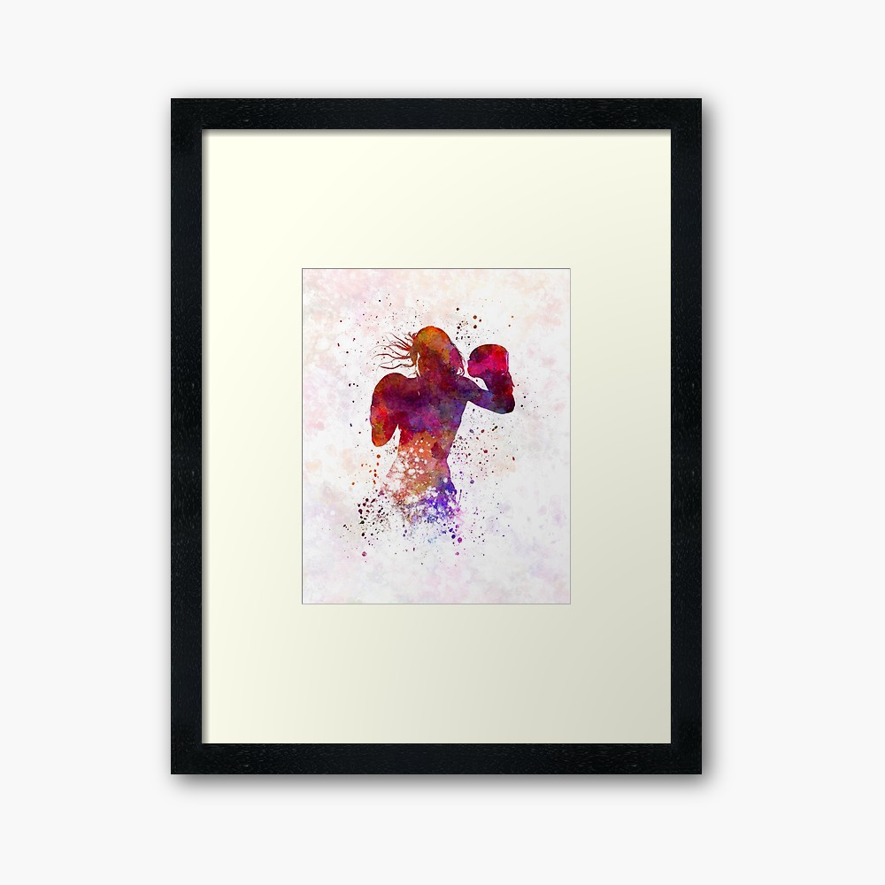 1000x1000 Woman Boxer Boxing Kickboxing Silhouette Isolated Framed Print