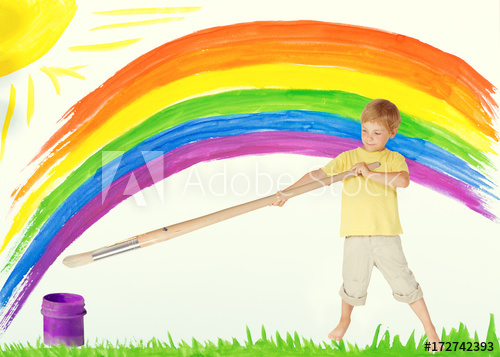 500x357 Child Painting Rainbow, Creative Kid Draw Color Art Image