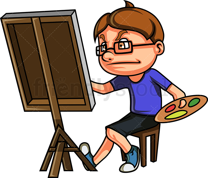 798x685 Nerdy Kid Drawing A Painting Cartoon Clipart Vector