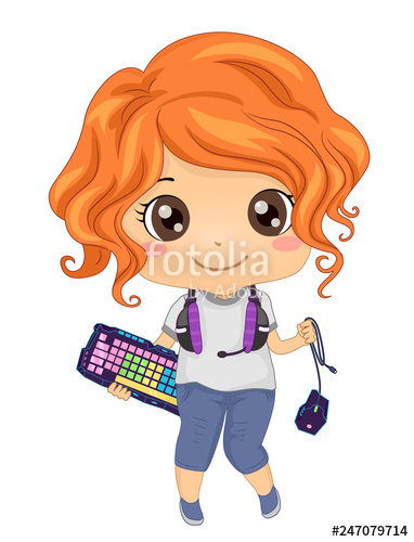 382x500 Kid Girl Online Gamer Gadgets Illustration Stock Image