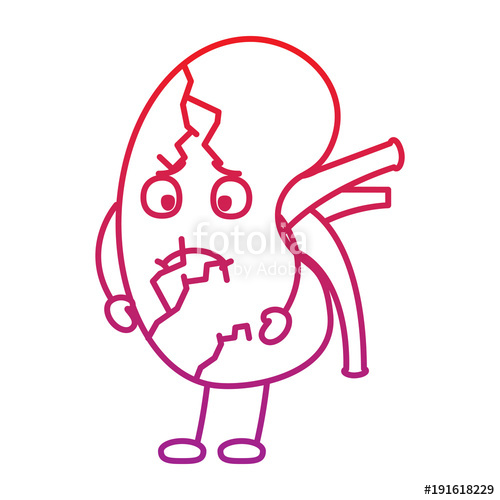 500x500 Cartoon Human Kidney Sick Character Vector Illustration Red