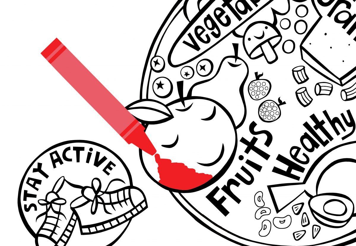 1200x831 Crayon Drawing In Black And White Kids Healthy Eating Plate