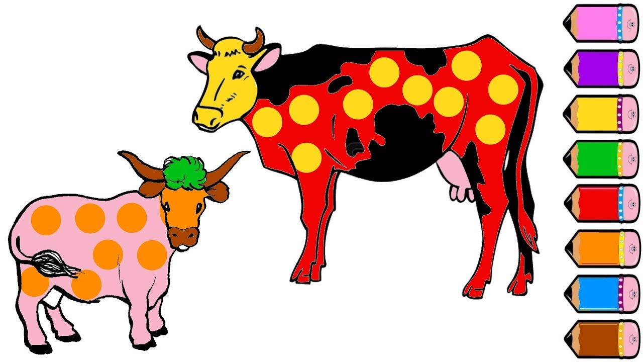 1280x720 Cow Family Coloring Page
