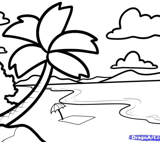 678x600 How To Draw A Beach For Kids Step Step Landscapes Landmarks Cool