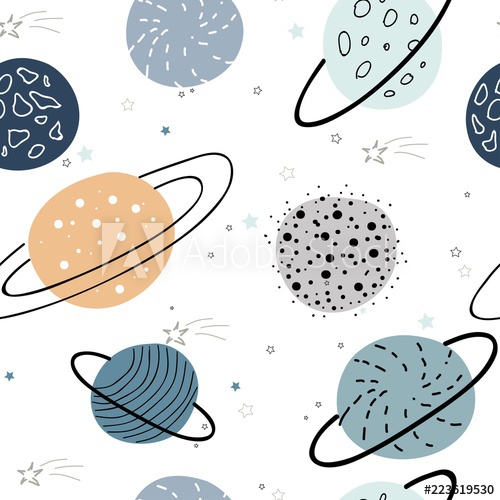 500x500 Seamless Pattern With Space Elements Hand Drawn Vector