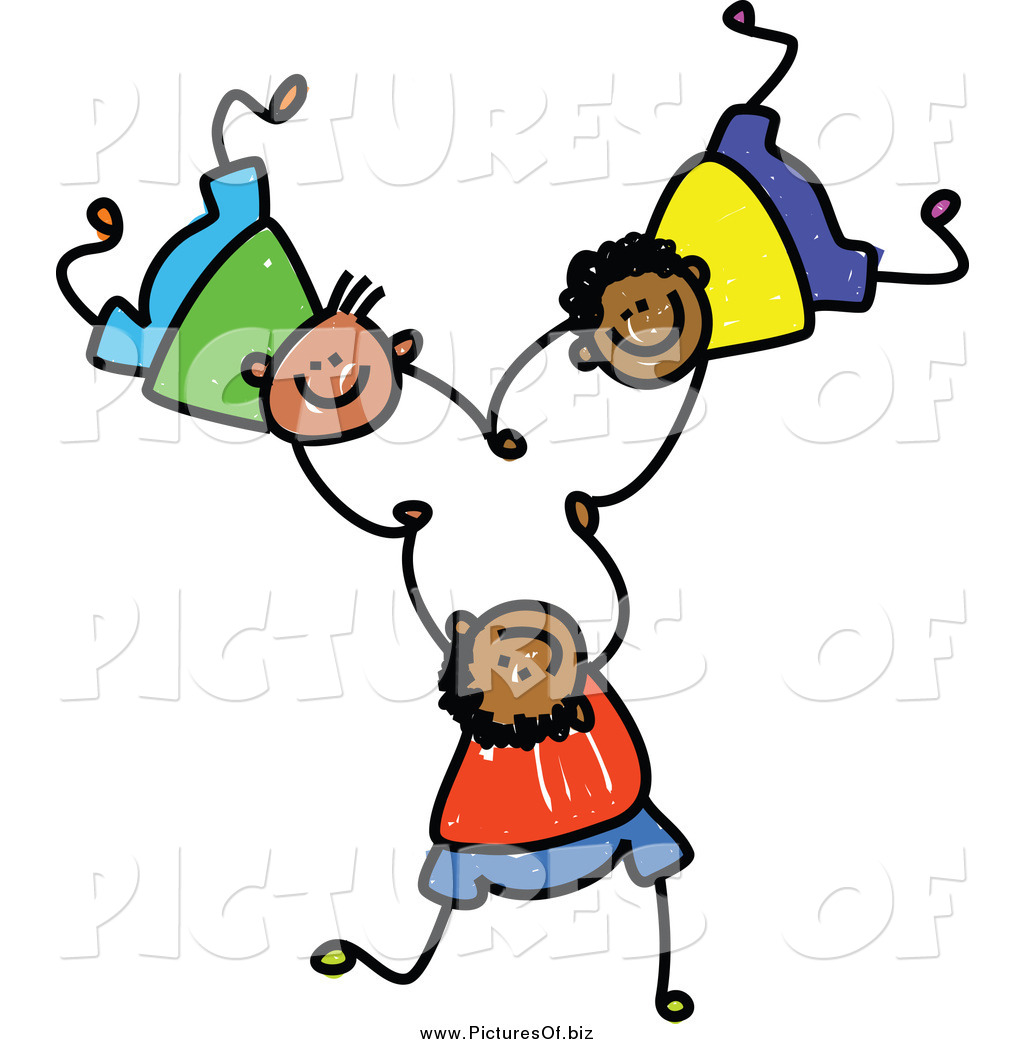 1024x1044 Vector Clipart Of Three Boys Falling And Holding Hands