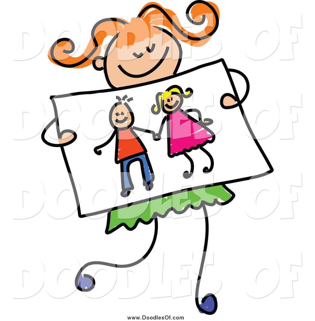 1024x1044 Vector Clipart Of A Doodled Red Haired Girl Holding A Drawing