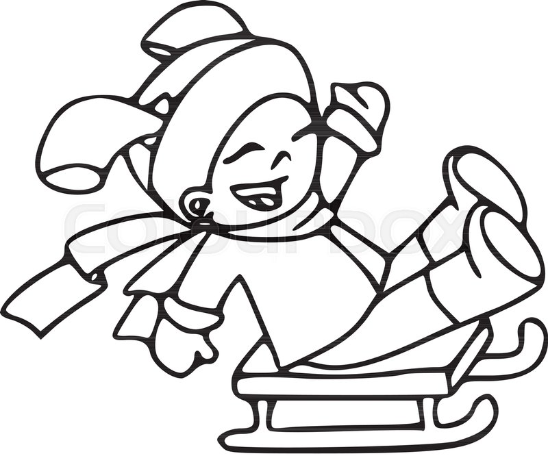 800x666 Kids Playing, A Girl On A Sleigh Stock Vector Colourbox