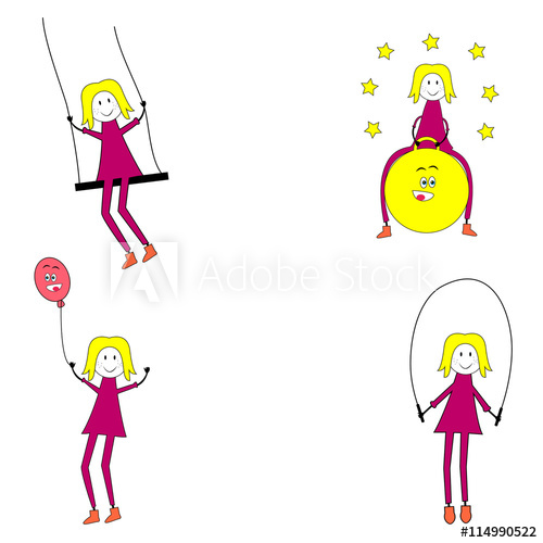 500x500 Vector Illustration Of Happy Playing Child Kids Drawing Style