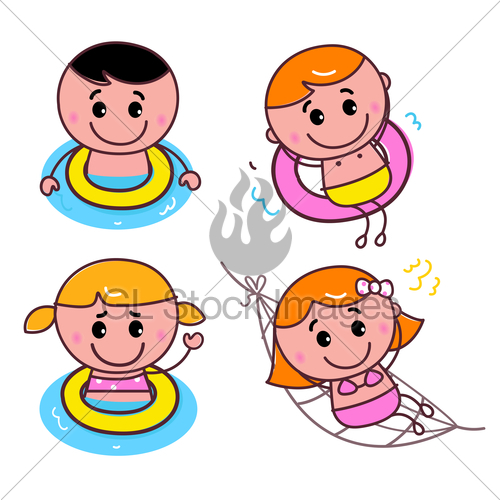 500x500 Doodle Happy Swimming Kids Set Gl Stock Images