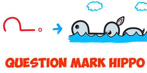 500x251 How To Draw Cartoon Swimming Hippo From Question Mark