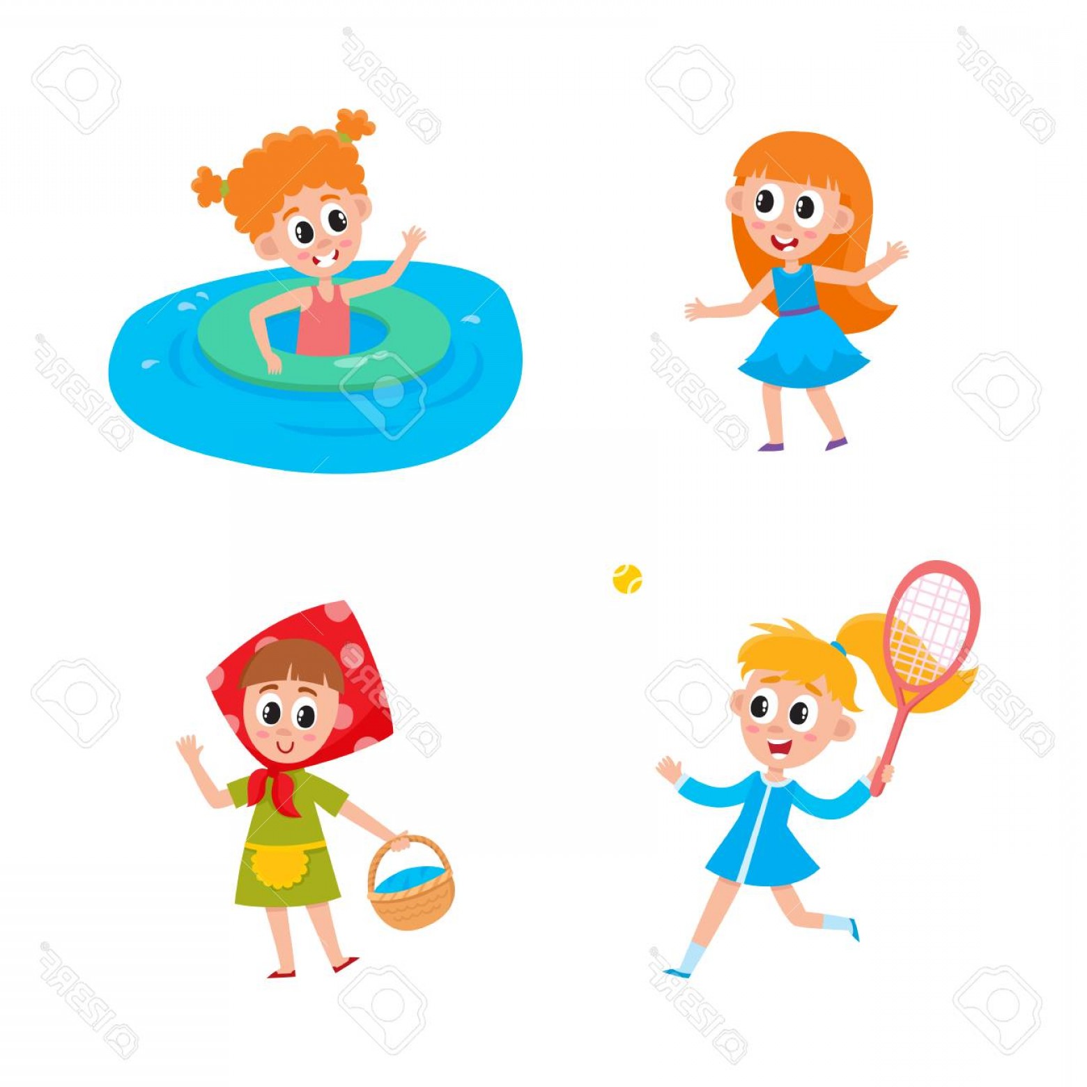 1560x1560 Photostock Vector Vector Summer Camp Kids Set Caucasian Girls