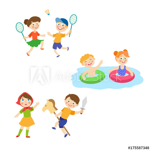 500x500 Vector Cartoon Summer Camp Kids Activity Set Girls And Boys