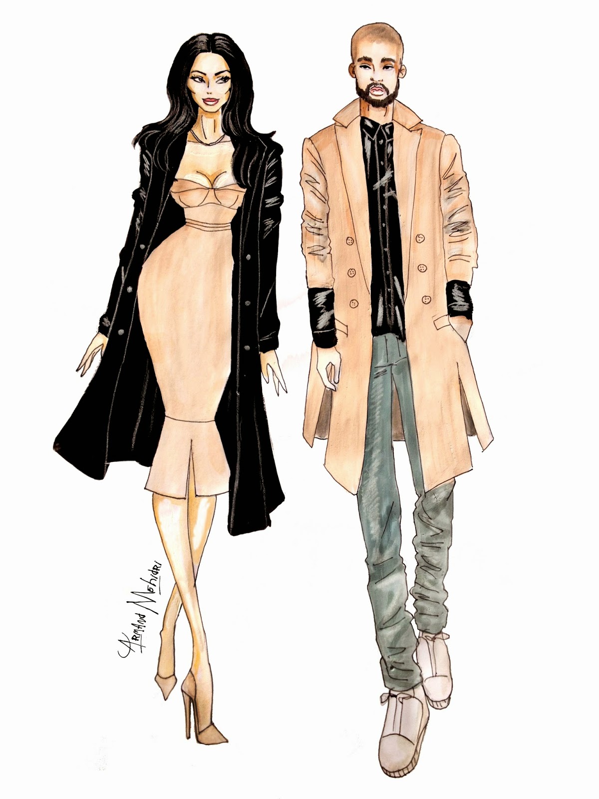 1200x1600 Kim Kardashian Kanye West Fashion Illustrations