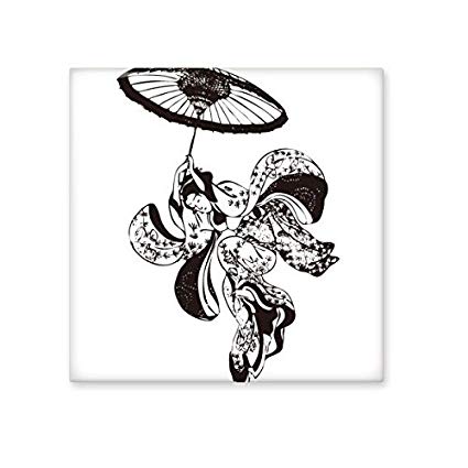 425x425 japan traditional culture black kimono woman umbrella line drawing