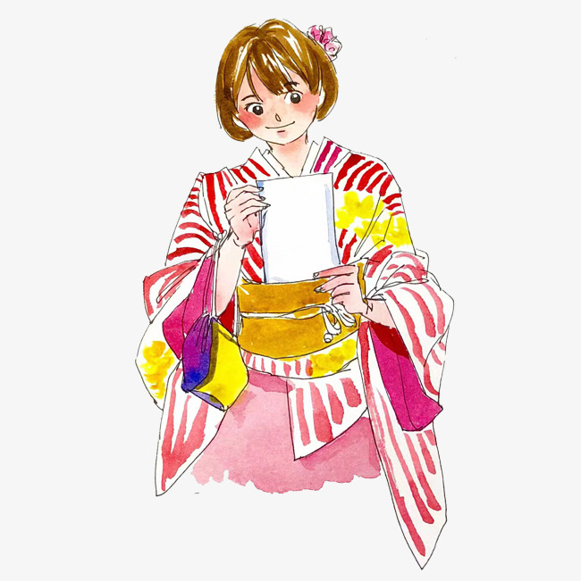 650x651 Original Hand Painted Short Hair Kimono Girl Image