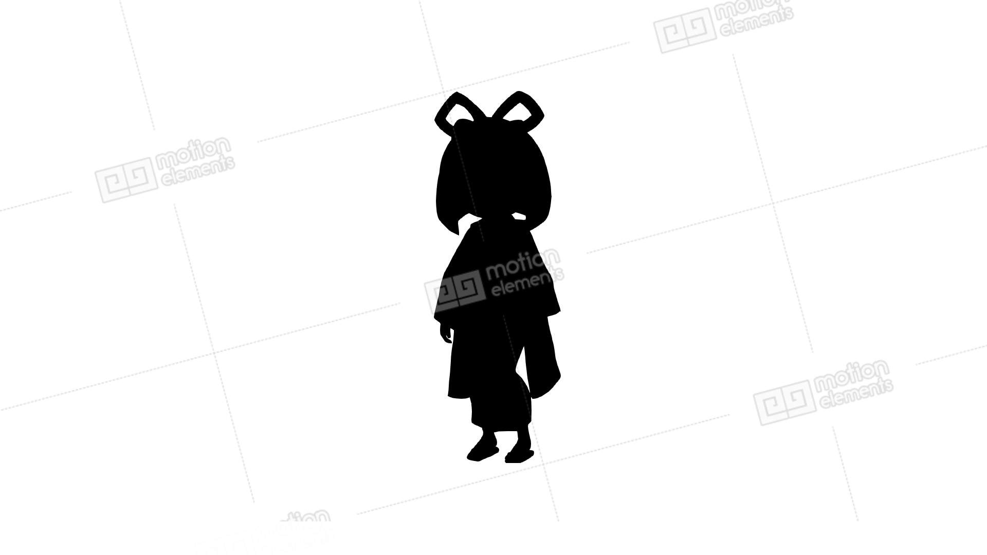 1920x1080 Black Kimono Child Girl Stock Animation