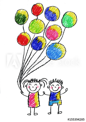 354x500 Kids Drawing Happy Children With Balloon Illustration