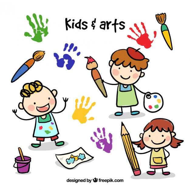 626x626 Doodle Kids With Artsy Elements Free Vector Miscellaneous Clip