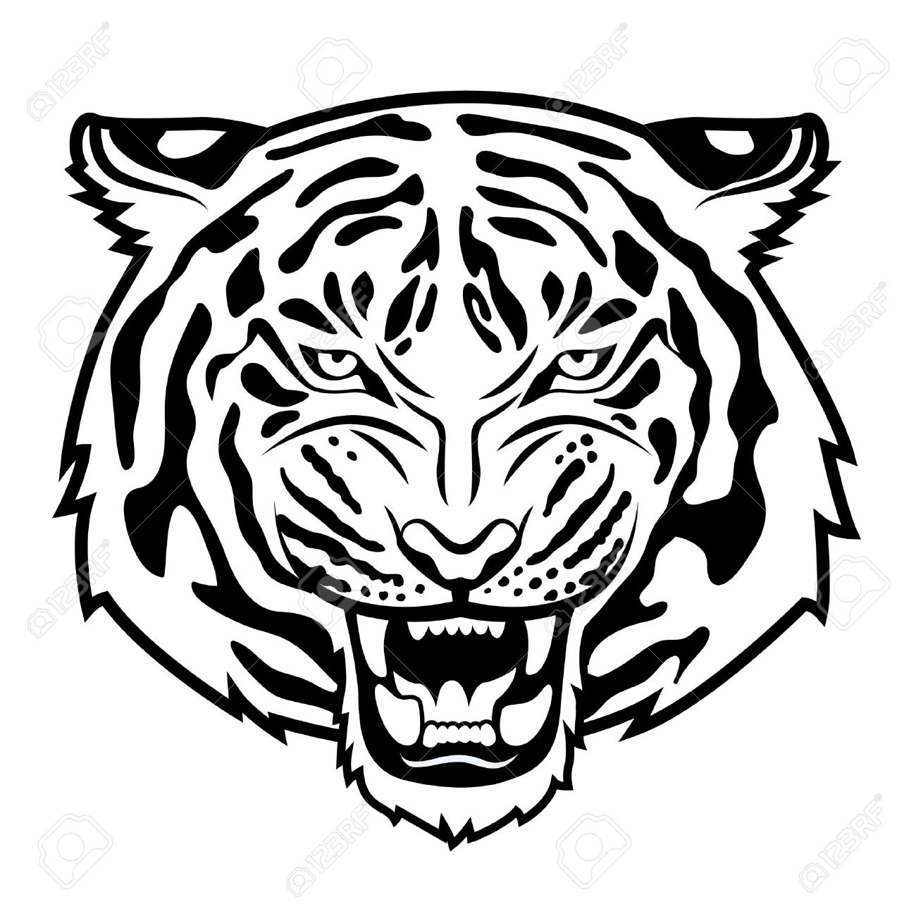 1300x1300 Black Line Work Tiger Tattoo Sketch