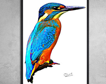 340x270 Kingfisher Drawing Etsy