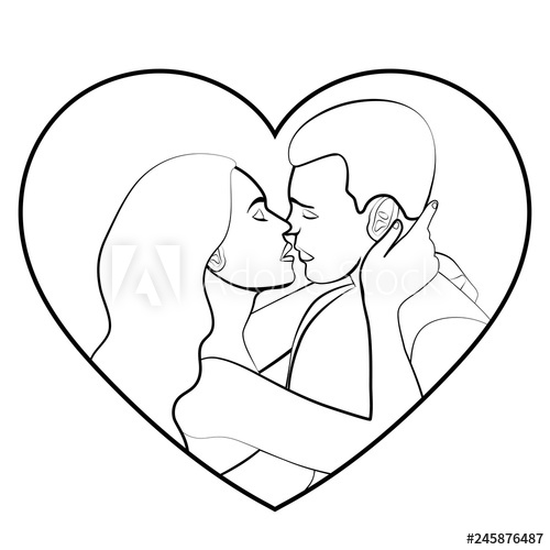 500x500 Couple In Love Contour, Silhouette, Linear Black And White Outline